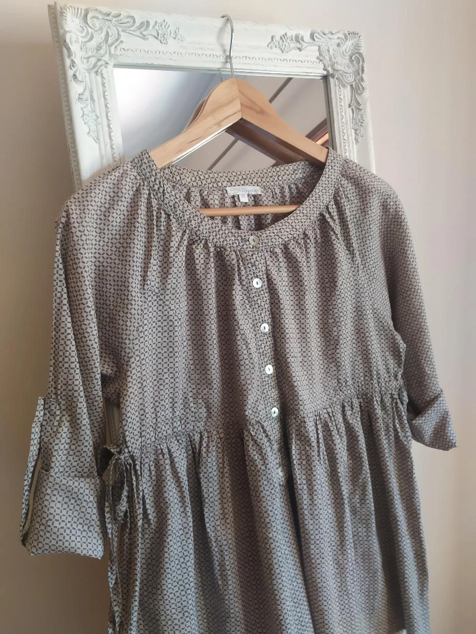 Straboski 100% Algodão Boho Geométrico Peplum Blusa M 38 Mangas Ajustáveis – photo 11